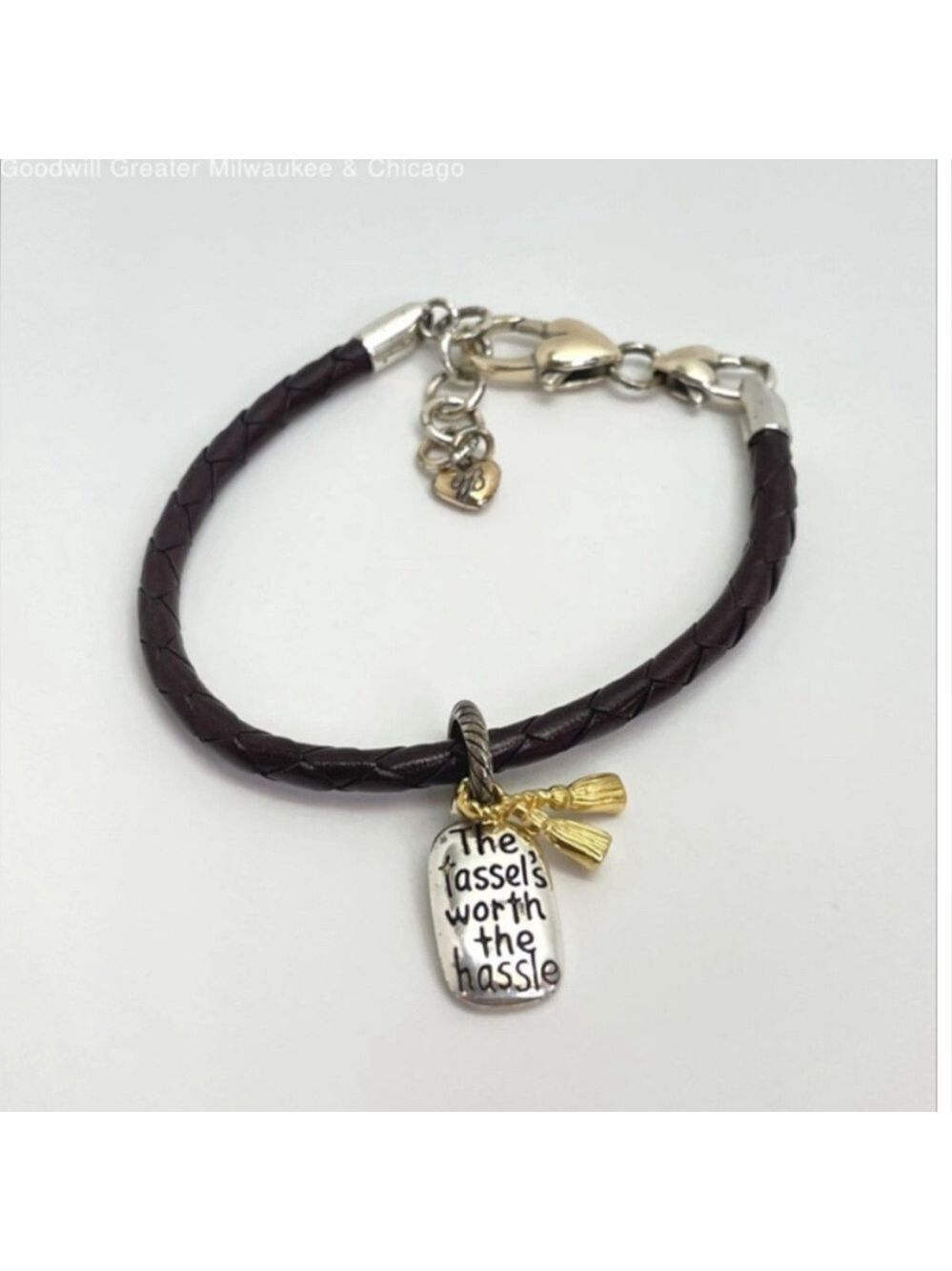 Brighton Designer Silver Tone Brown Cord Single Charm Bracelet 1738